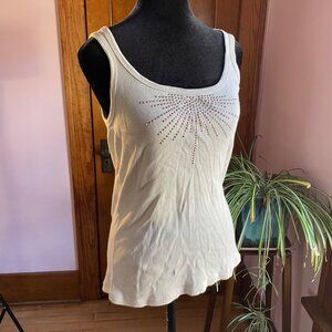 Y2K Rhinestone Tank Top Cream Bling Coquette Sparkle Core Large Fairycore Angel